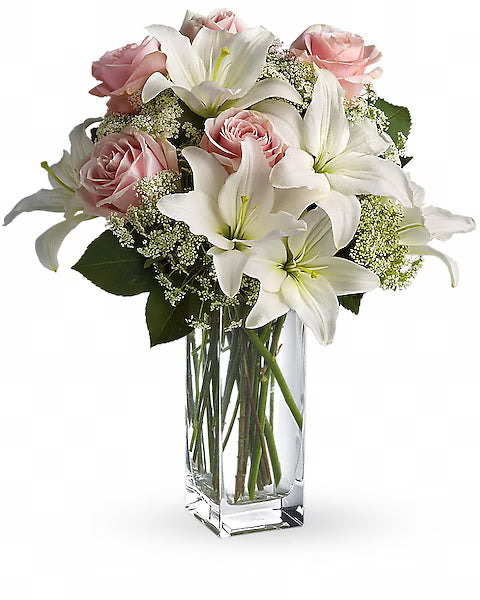 Bouquet of white lilies and pink roses