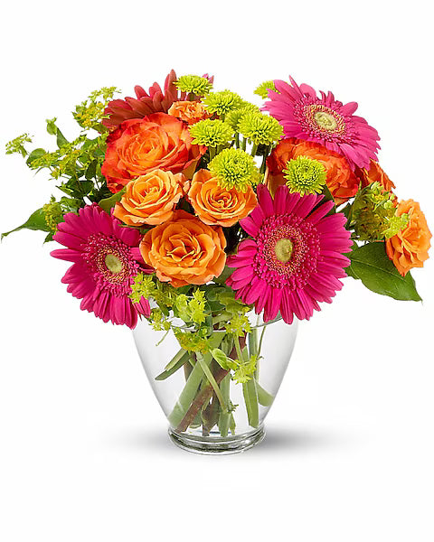 Bouquet of pink, orange, and green flowers 