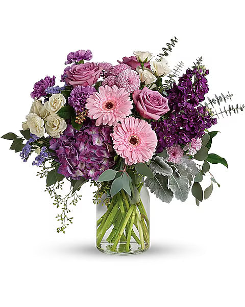 Bouquet of pink, purple, and white flowers 